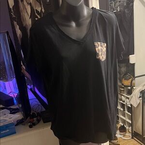 Rue21 Black Tee with Leopard Pocket
